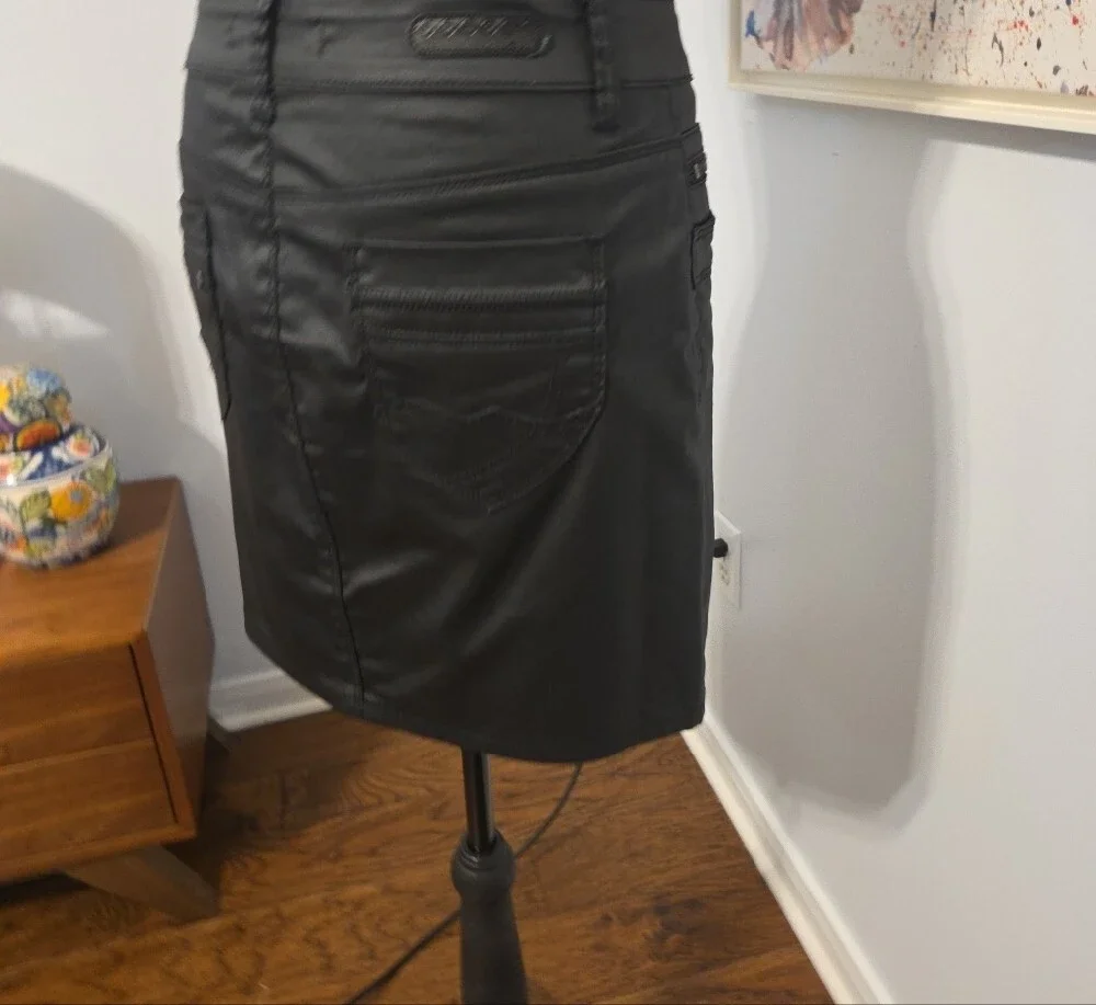 Black Waxed Fabric Pencil Skirt - Women